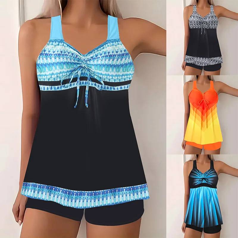 Floral Print Bikini Set with Shorts Conservative Two Piece Swimsuit for Women Comfortable Tankini for Vacation Summer Fashion