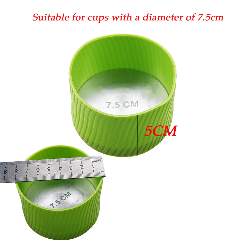 1PC  Silicone 8CM  Heat Insulated Cup Sleeve Stripes Non Slip Wraps For Mugs Ceramic Glass Water Bottle Thermostability Odorless