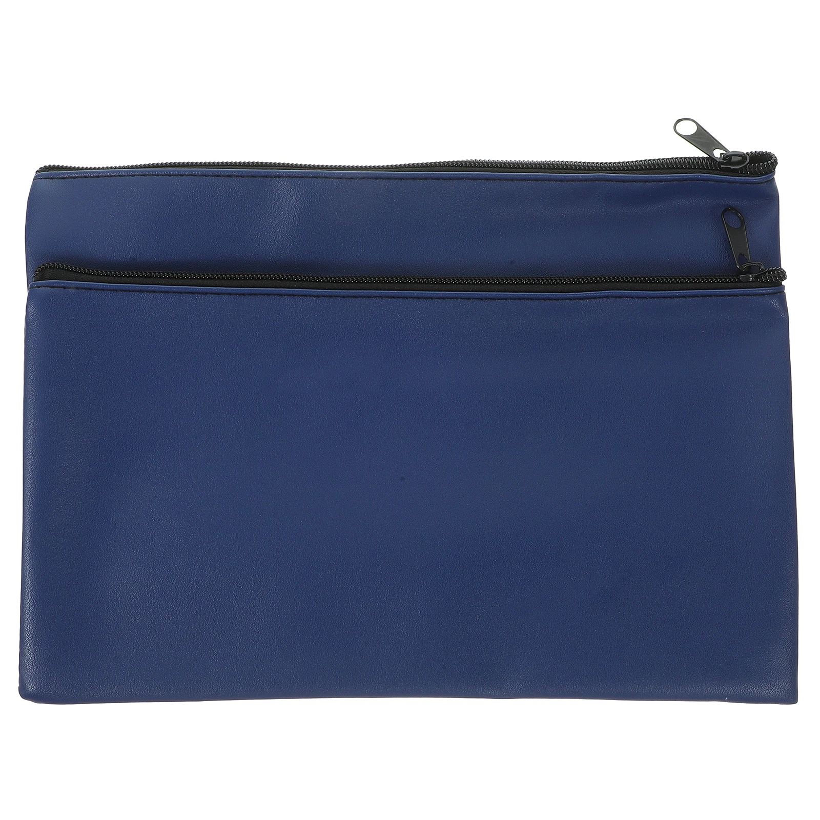 

2pcs Cash Bags PU Blue Color Zippered Pouches for Money Coins Checks Receipts Documents Pens Organizing Everyday Life