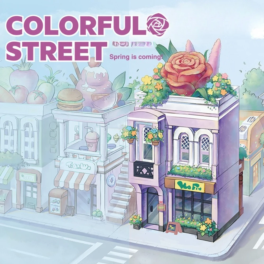 MOC 농업 차량 상점 꽃 카트 상점 블록 세트 쇼핑 상점 집 DIY 장난감 어린이 생일 휴일 선물