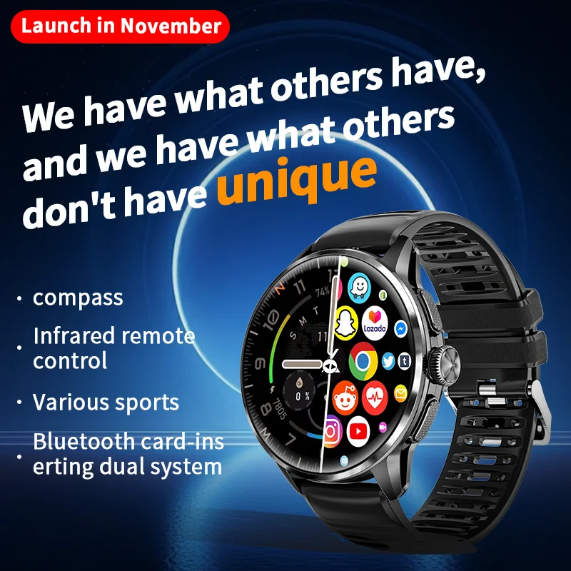 

New H100 Smart Watch 4G Global SIM Card Round Amoled Screen Watch Bluetooth Dual System Built-in Infrared Remote Control