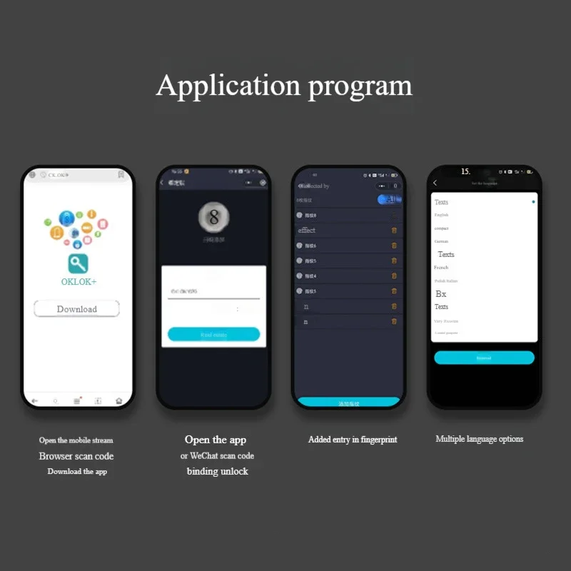 OKLOCK APP + Program + Fingerprint + Key Padlock Smart 100pcs Fingerprints Lock Phone Bluetooth Remote Authorization Unlocking