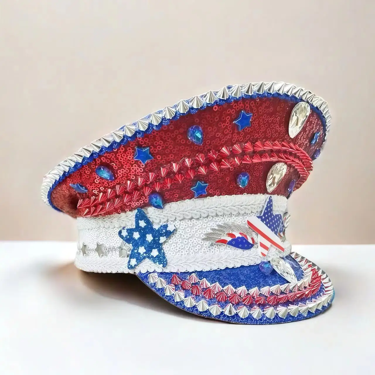 HongLuan  Halloween Costume Hat, Captain Hats Rhinestone for Burning Man Festival Woman, Cosplay Female Accessories