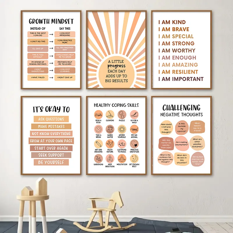 1pc frameless Canvas Painting Colorful Mental Health Canvas Print Poster Bohemian Inspirational Painting Classroom Office Wall A