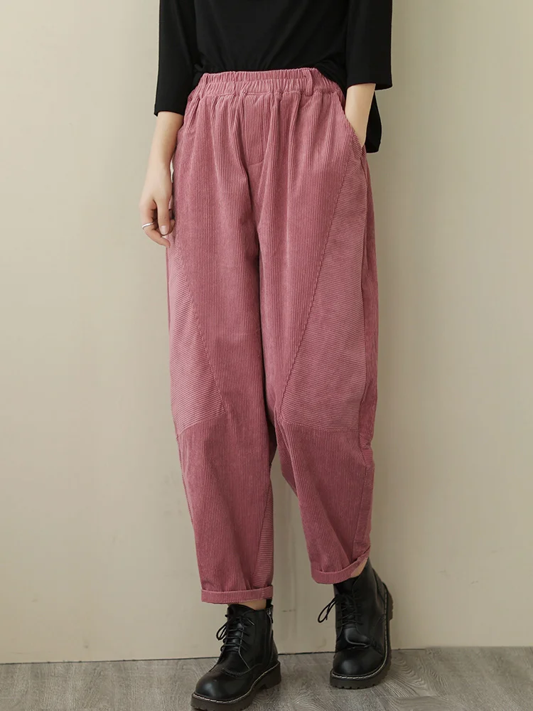 Hoge taille corduroy harembroek dames losse afslankende casual lange broek retro gestreept fluweel comfortabel woon-werkverkeer sle katoen