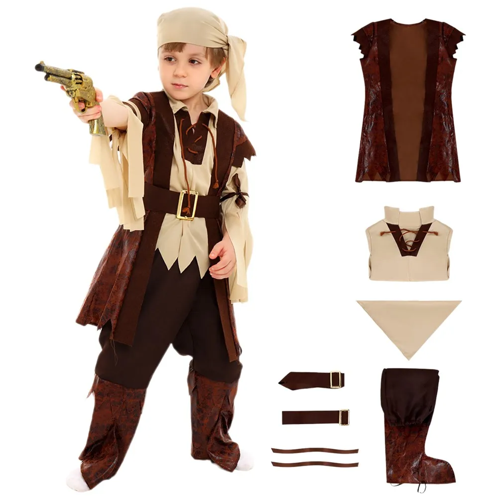 Kinder piraten kostüme für Film kapitän Jack Sparrow Cosplay Full Set Jungen Halloween Karneval Geburtstag Bühnen kostüm