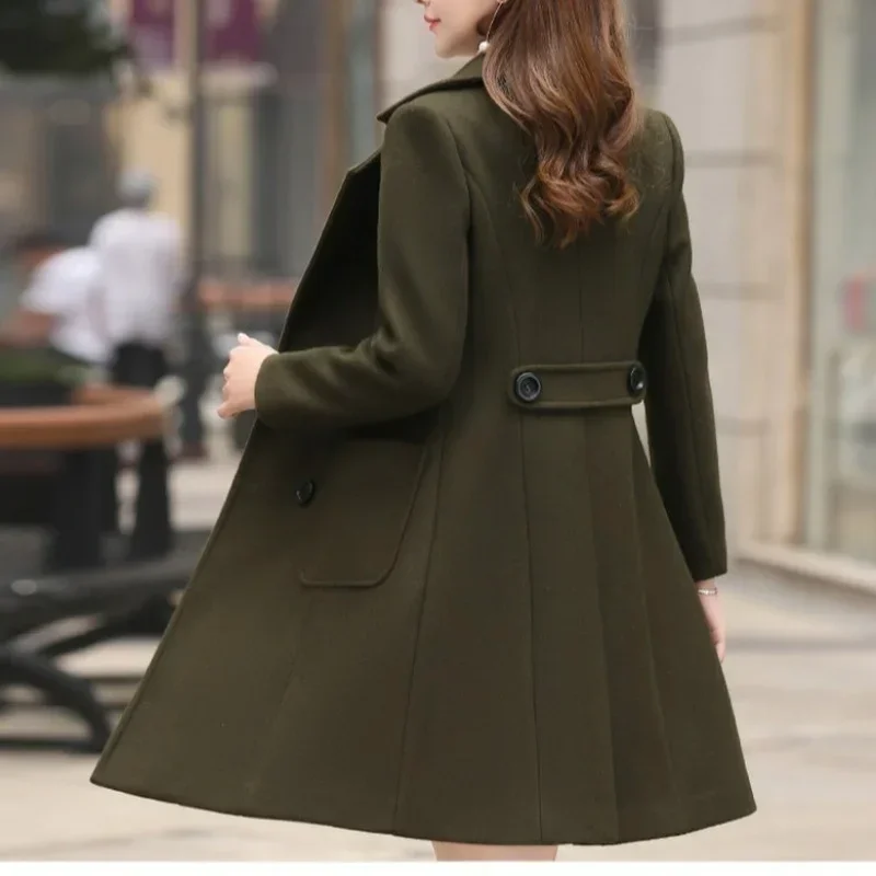 Women Woolen Coat Autumn Winter New Korean Slim Fit Mid-long Elegant Abrigos Mujer Invierno