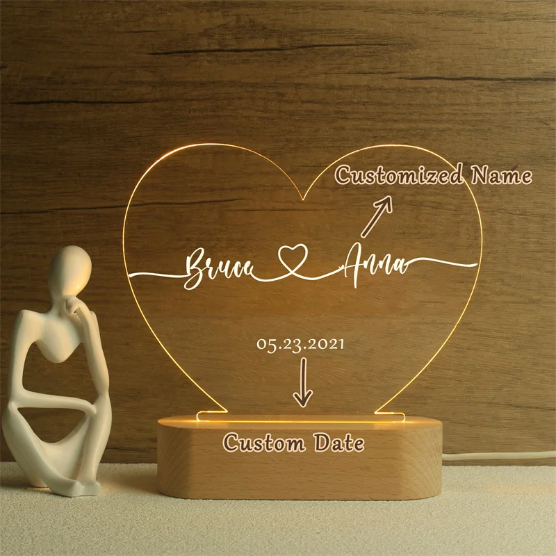 Custom Nightlight, Anniversary Gift, Personalized Acrylic Room Decoration Lamp, Gift for couple,gift for her,Wedding Gift