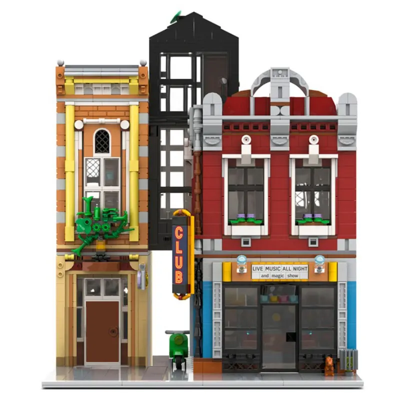 New 163548 Jazz Club Pizza Shop MOC Modular Compatible 10312 Street View Building Blocks Bricks Puzzle Toys Christmas Gifts Kids