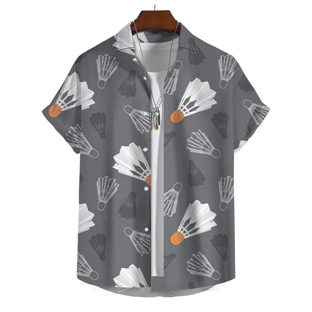 

Men's Short Sleeve Shirt Hawaiian Casual Lapel Men's Tops Handsome Badminton Print Comfortable Large Size Men's Shirt Summer