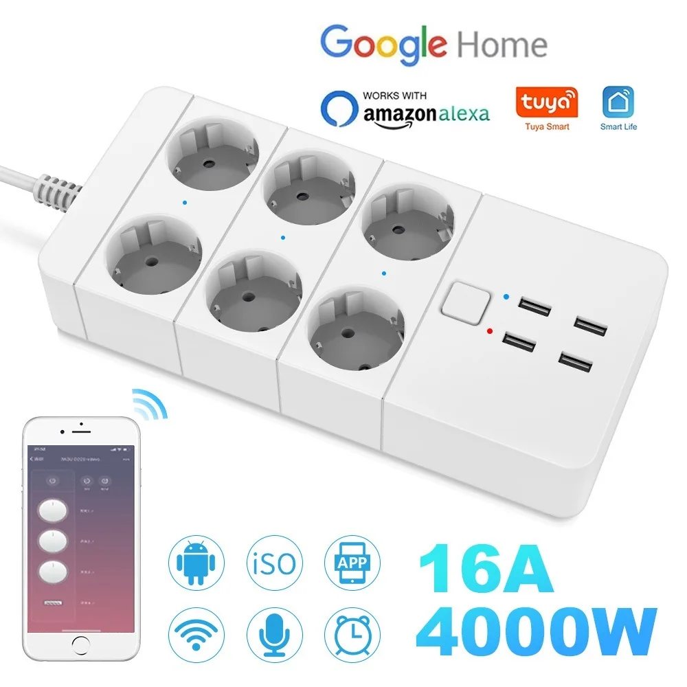 Go! Smart Wifi Power Strip 3/4/6 EU 4USB Charging Port Timing with5V3.1A.Bluetooth Control Alexa Google Home Assistant