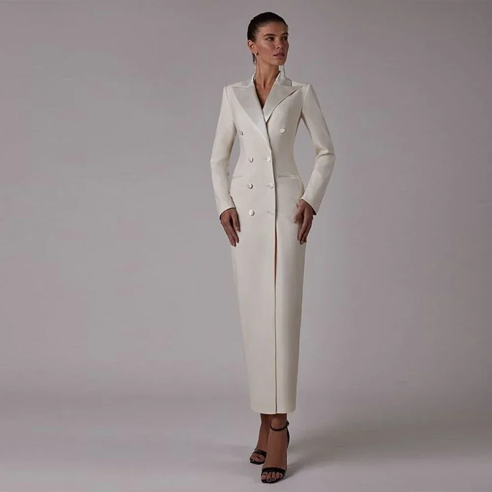 Elegancki płaszcz damski 1-częściowy elegancki satynowy płaszcz z klapami w szpic Dwurzędowa kurtka do kostek Casual Slim Office Lady Party Prom Coat