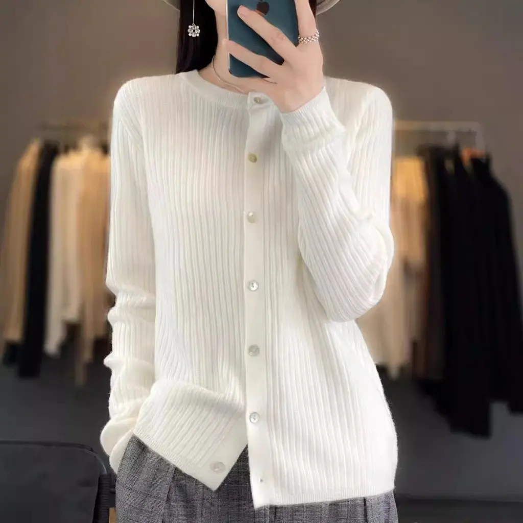 

Women's Knitted Cardigan Crewneck Solid Color Loose Fit Fashion Coat Autumn Winter All-match Sweater Outer Wear Top