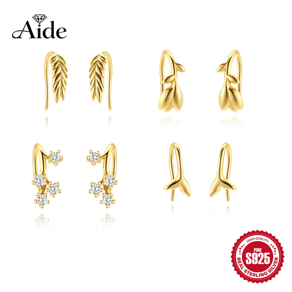 

AIDE 925 Sterling Silver A Pair of Golden Paddy Ear Hooks Earrings Tulip Plum Blossom Mermaid Tail Female Ear Hooks Earrings