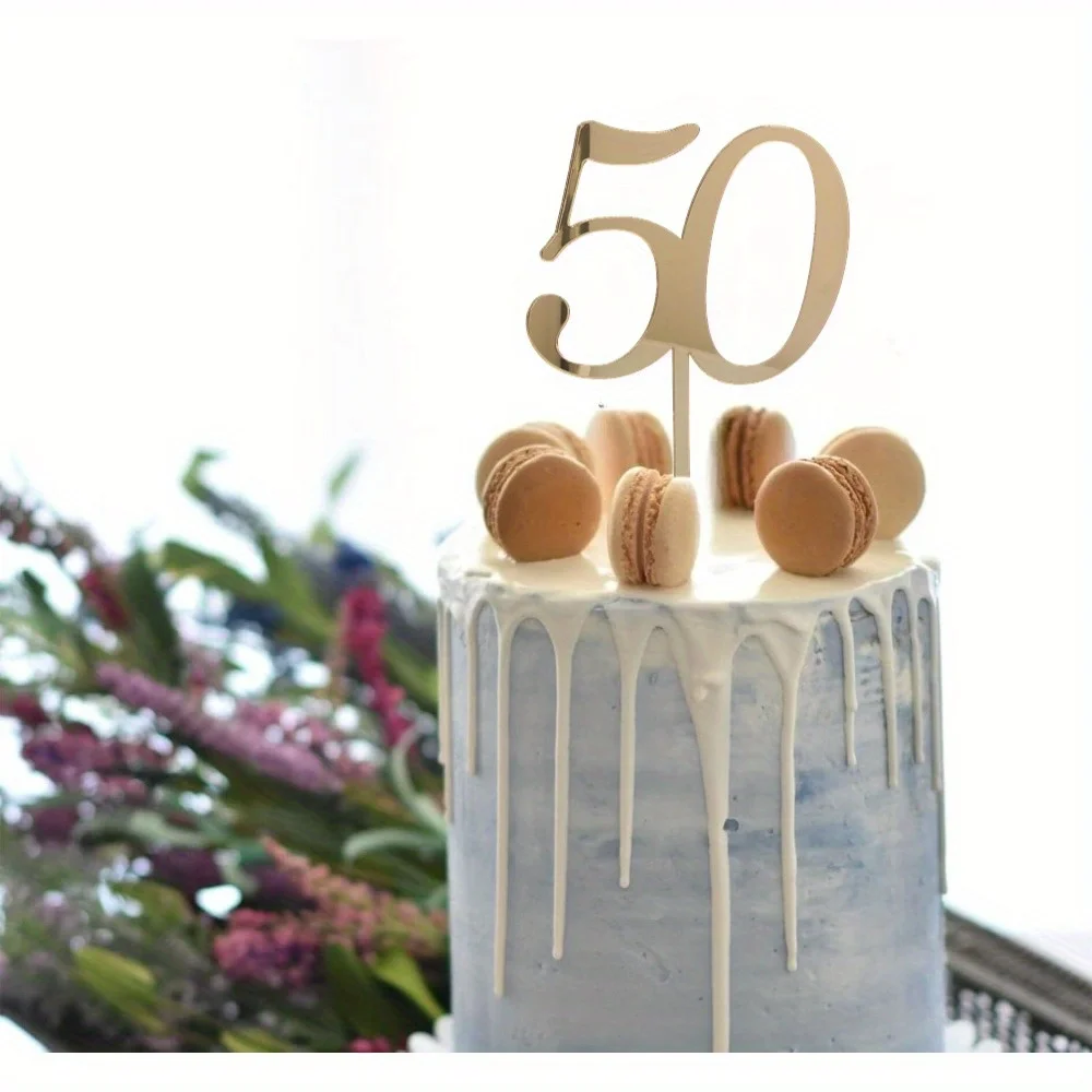 1 Stück goldener Kuchenaufsatz zum 50. Geburtstag – elegante Acryl-Jubiläumsdekoration – Hochzeit – Premium-Kuchendekorationszubehör – 1 Stück – Detail 4