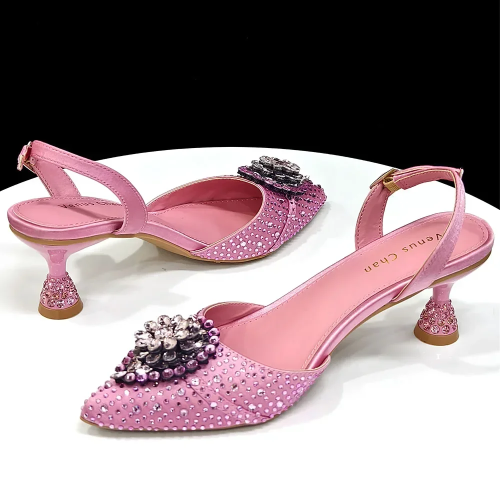 Crystal Rhinestone Heels & Clutch Bag Set Pointed Slingback Heels Women Wedding Prom Party Elegant Formal Matching Shoe Purse