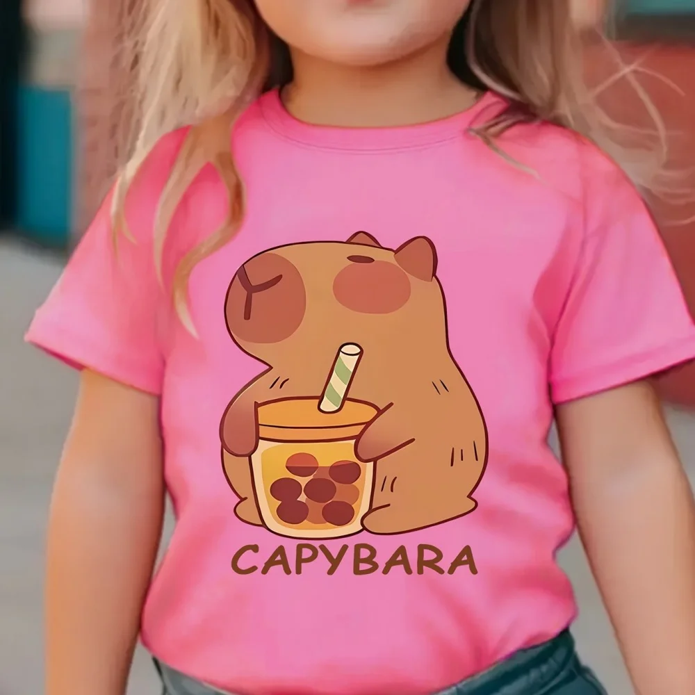 

Capybara Pattern Girl T-Shirt Short Sleeve Girls' Summer Clothes Boys Girls Tops Tees Children's T-Shirt Fashion Girl Clothing