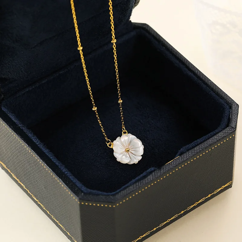 Shell Little Daisy silver 925 pendant necklace for women S925 girl Flower chain NIKA jewelry one piece freeshipping