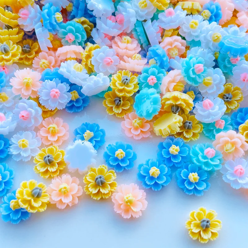 60 Pcs New 12mm Kawaii Cute Mixed Flowers Flat Back Resin Cabochons Scrapbooking DIY Jewelry Craft Decoration Accessorie J75