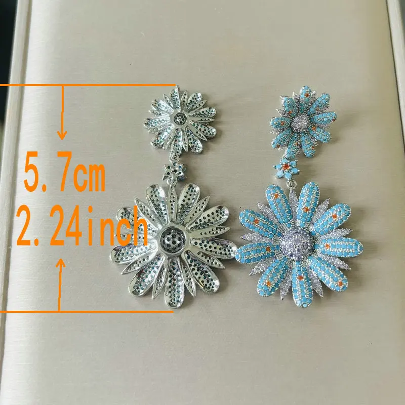 Bilincolor Luxury Blue Flower Earring for Women Wedding Jewelry Gift