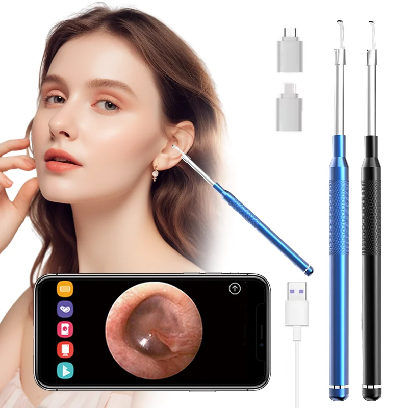 Smart Ear Cleaner Endoscope 3 in 1 Digital Endoscope Earwax Cleaner Tool with 2 Ear Spoon Ear Cleaner for Android Type-C PC