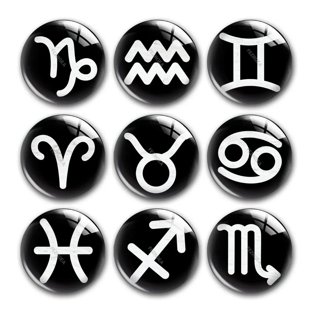 

Zodiac Sign 12 Constellation Round Photo Glass Cabochon Flatback Charms Demo Flat Back Cameo For Diy Jewelry Making Findings