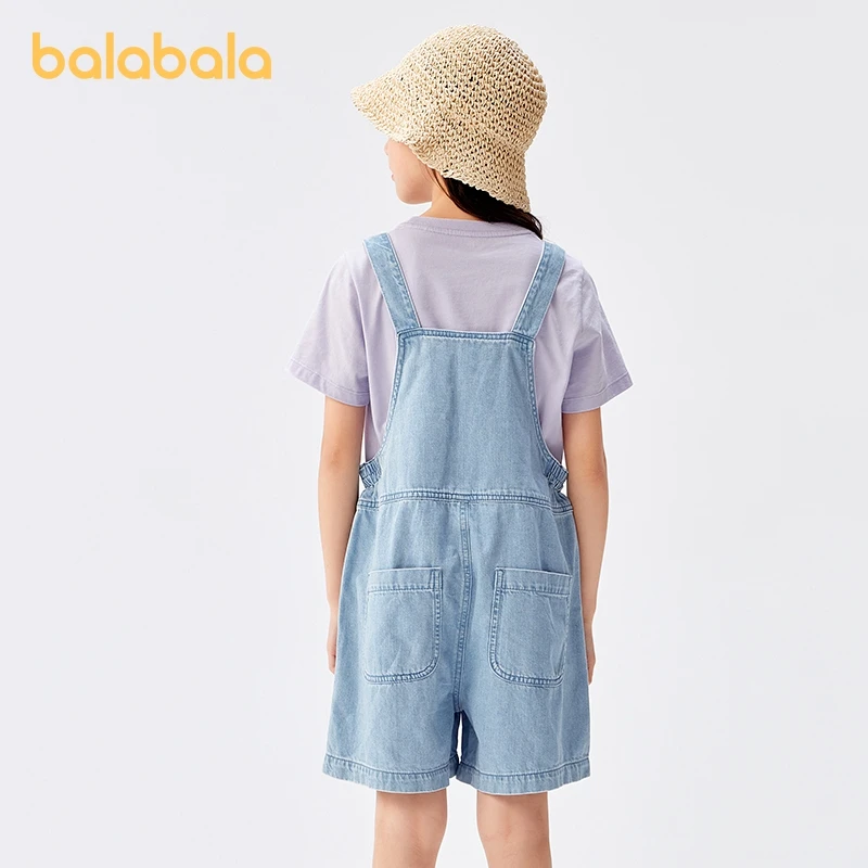 Balabala Pants Children Girls Denim Shorts 2024 Summer New Mid to Big Kids Fashionable and Sweet Pure Cotton Overalls Style