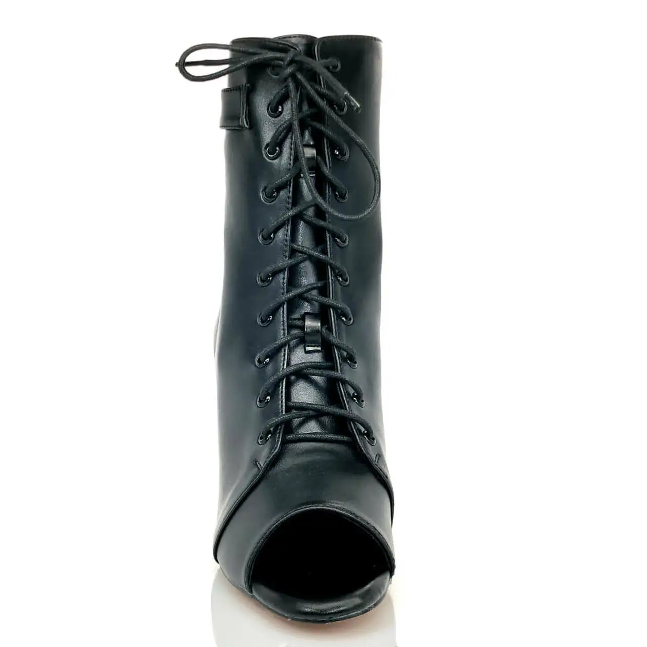 Customized Black Vegan Material Lace Up Stiletto Bootie Can Wear Indoor And Street Dance Shoes heels class ankle boots