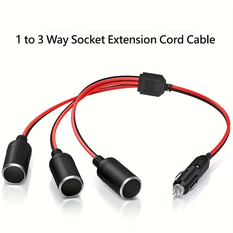 

1 to 3 Car Cigarette Lighter Splitter Adapter 12V/24V 3-Way Power Port 10 Inch 16AWG Extension Cable with 15A Fuse