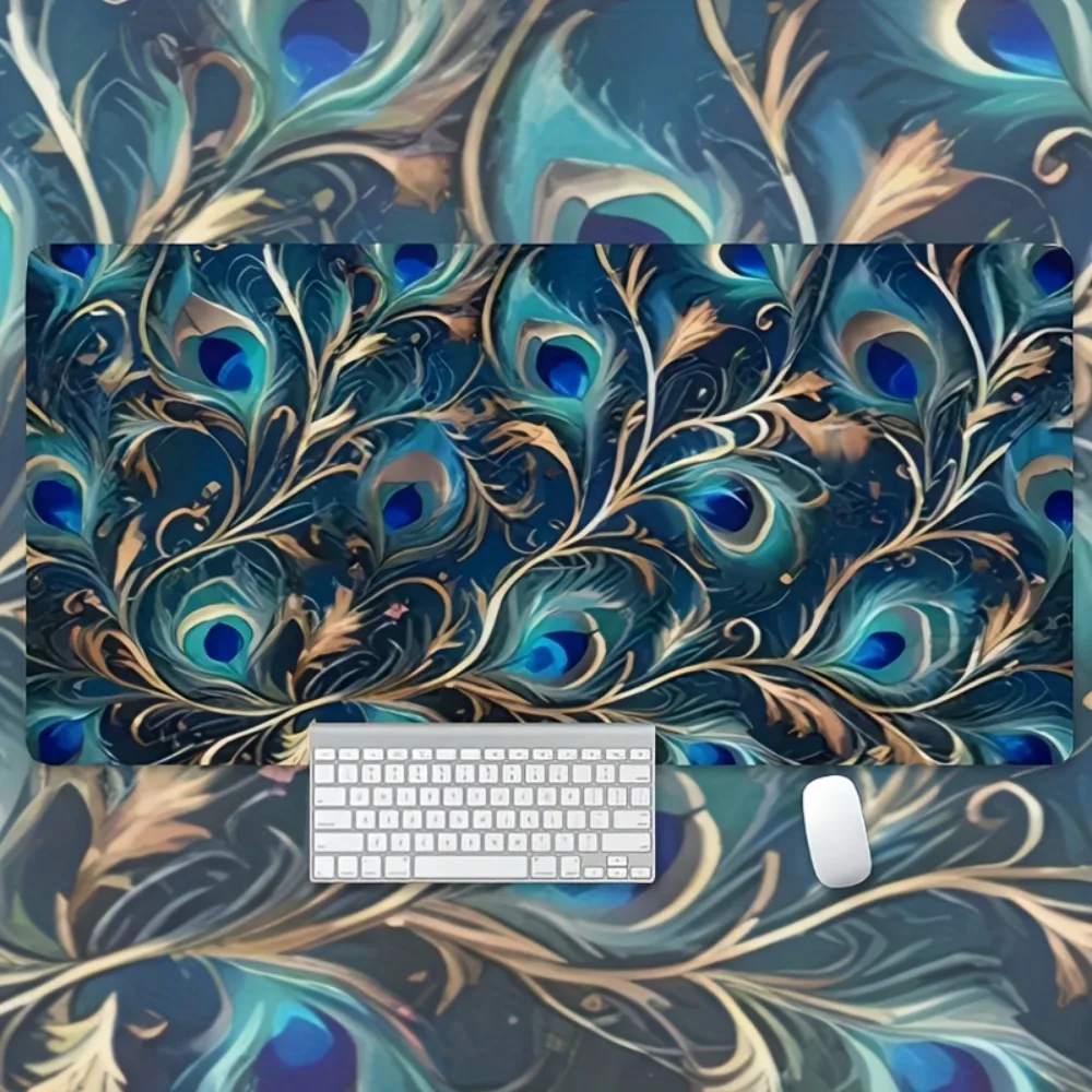 Extra-large gaming desktop computer mouse pad with elegant and simple peacock feather design alfombrillas para escritorio