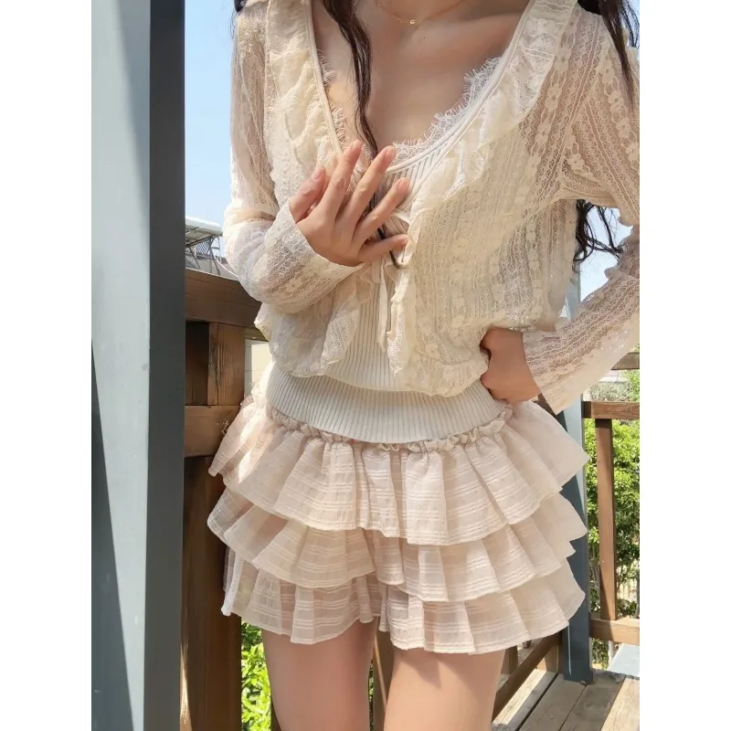 Women Ruffled Tiered Mini Skirt High Waist Ballet Style Short Skirt With Lining Summer