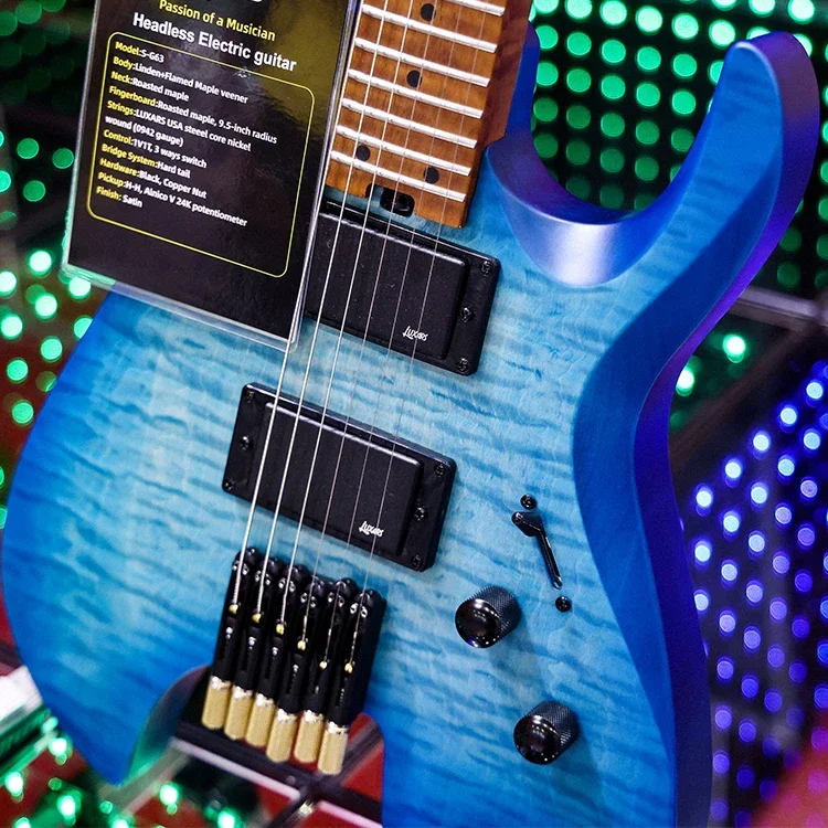 MAIYATANGWholesale OEM String Instrument HH Humbucker Pickups 24 Rounded End Frets High Quality 7 Strings Headless Electric Guit