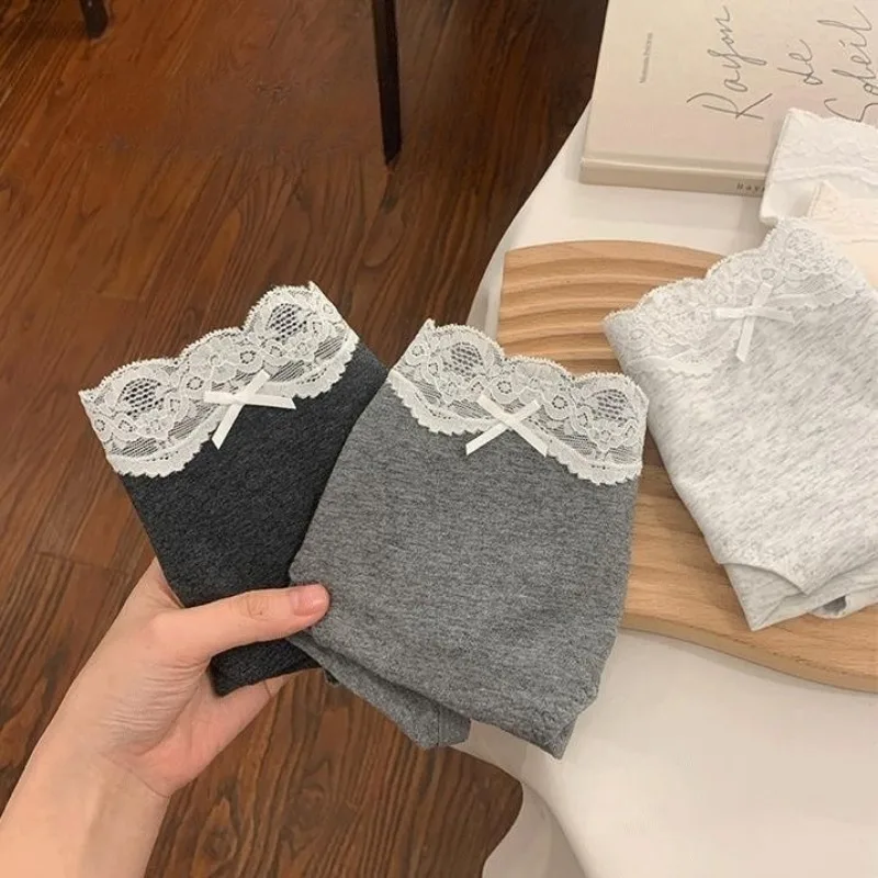 SP & CITY เกาหลีผ้าฝ้ายชุดชั้นในผู้หญิงต่ําเอวน่ารักโบว์กางเกงลูกไม้สาวหวาน Breathable กางเกงไม่มีรอยต่อ