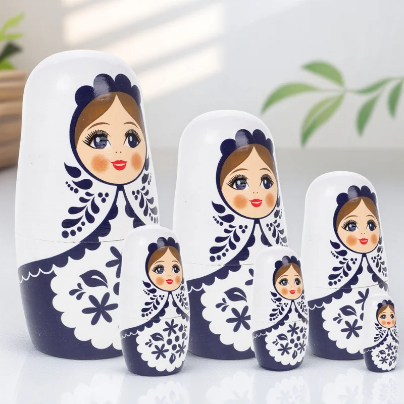 1 Zestaw Drewnianych Rosyjskich Matriosek, Wielokolorowy Zestaw, Dekoracja Domu, Prezent na Śluby, Festiwale, Urodziny