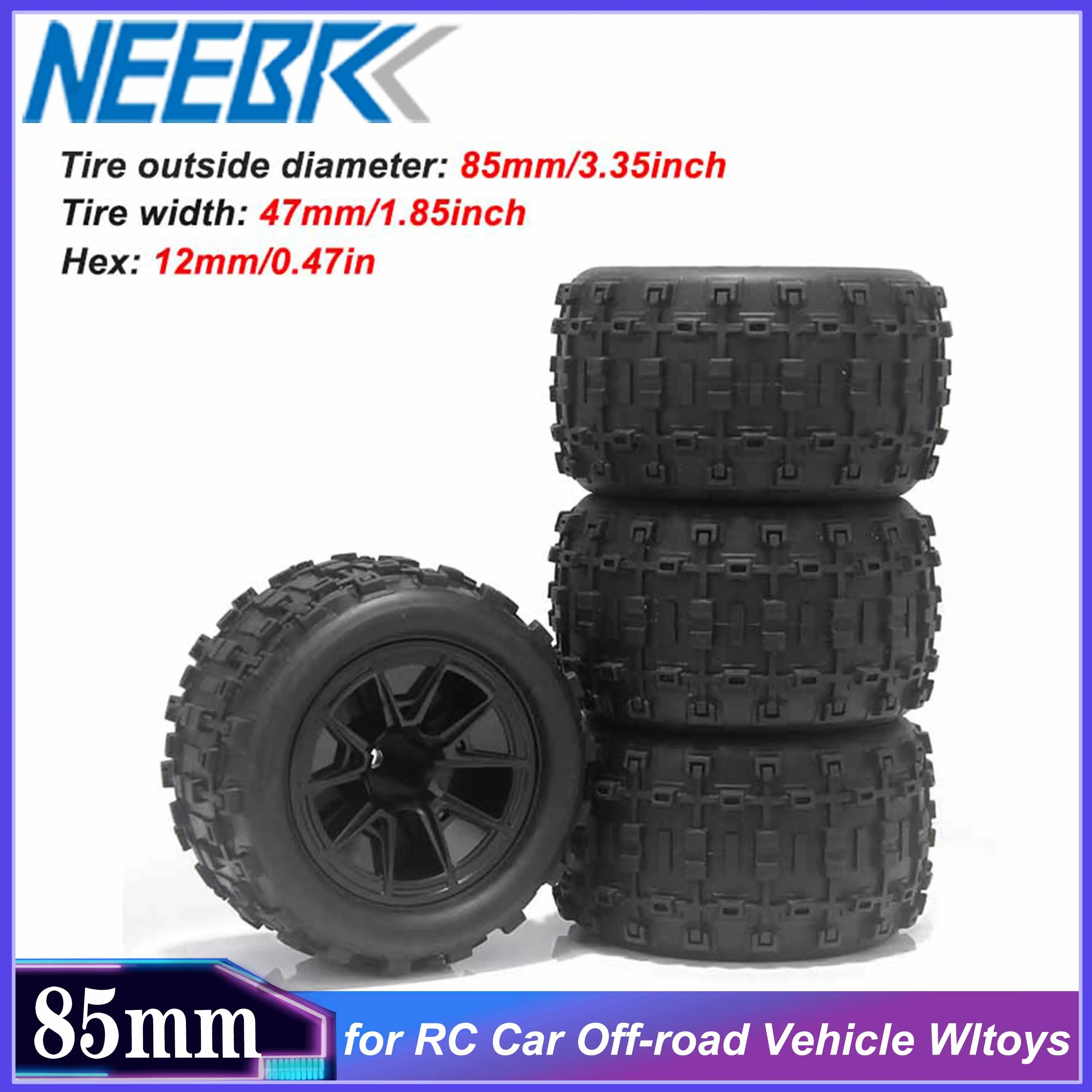 

4PCS 85mm 12mm Hex Rubber Wheel Tire Wear-resistant Tyre for RC Car Off-road Vehicle Wltoys 144001 HBX 16889 16890 SCY 16101 PRO