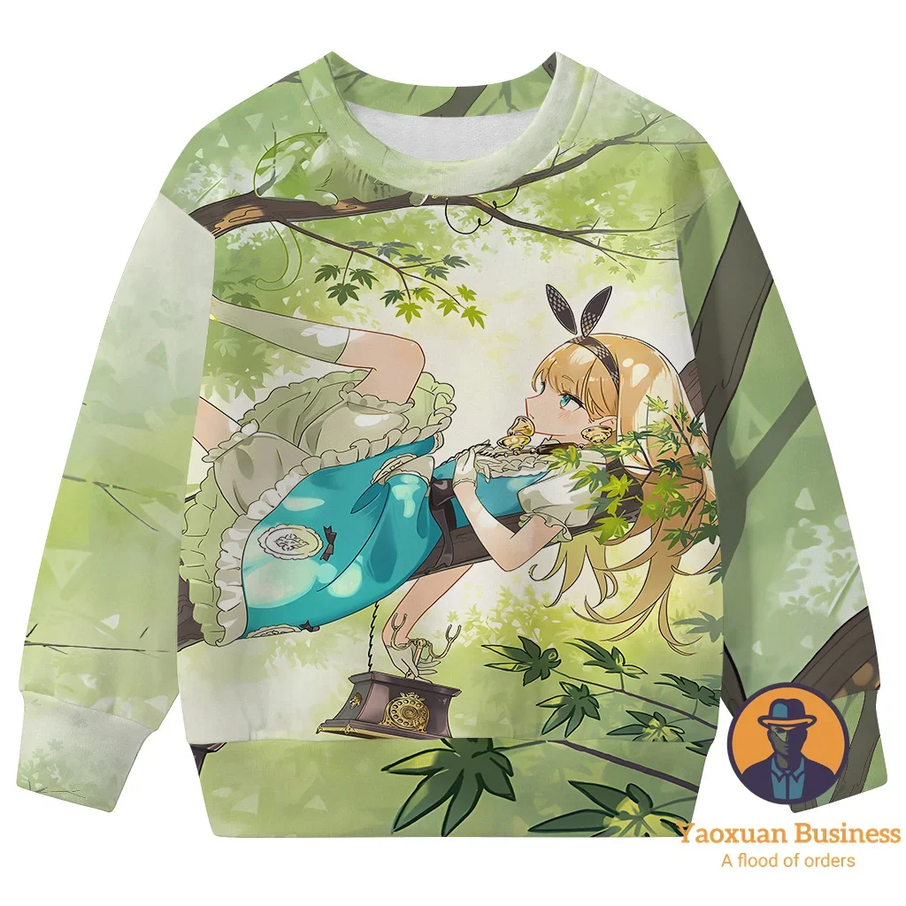 

Лидер продаж 2025, белый свитшот с круглым вырезом «Алиса в стране чудес», для мальчиков и девочек, милый теплый ветрозащитный осенний свитшот с 3D принтом