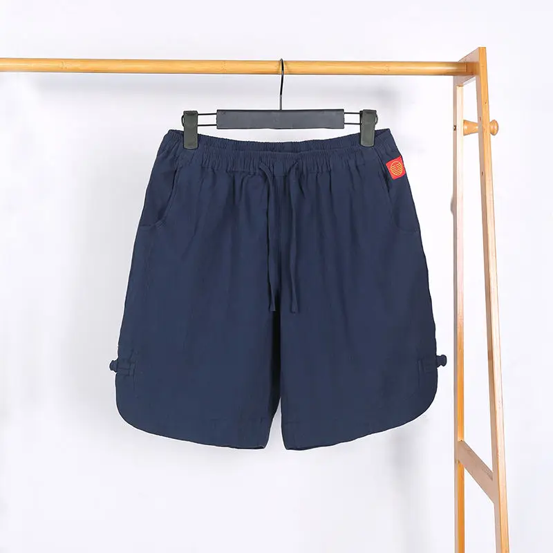 Summer Mes Cotton Quick Dry Casual Shorts New Elastic Waist Drawstring Pockets Running Sports Gym Blue Loose Fashion Short Pants