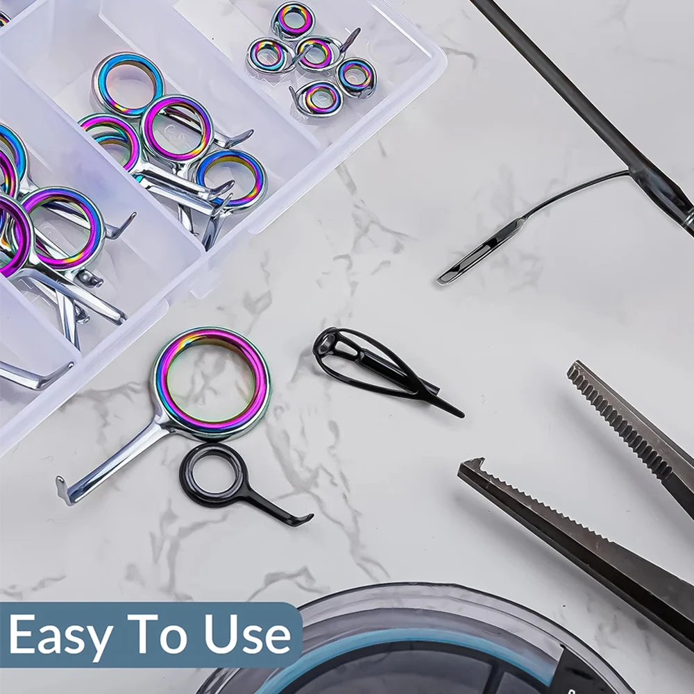 40pcs Colorful Fishing Rod Guides Ring Kit Stainless Steel Fishing Rods Guide Tip Tops Repair Set Fishing Pole Replacement Set view 3