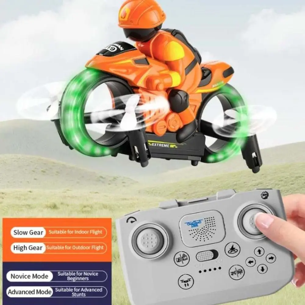 2.4G Remote Control RC Flying Motorcycle Gyroscope Stabilization Night LED Lights 2 in 1 RC Flying Motorcycle Altitude Hold