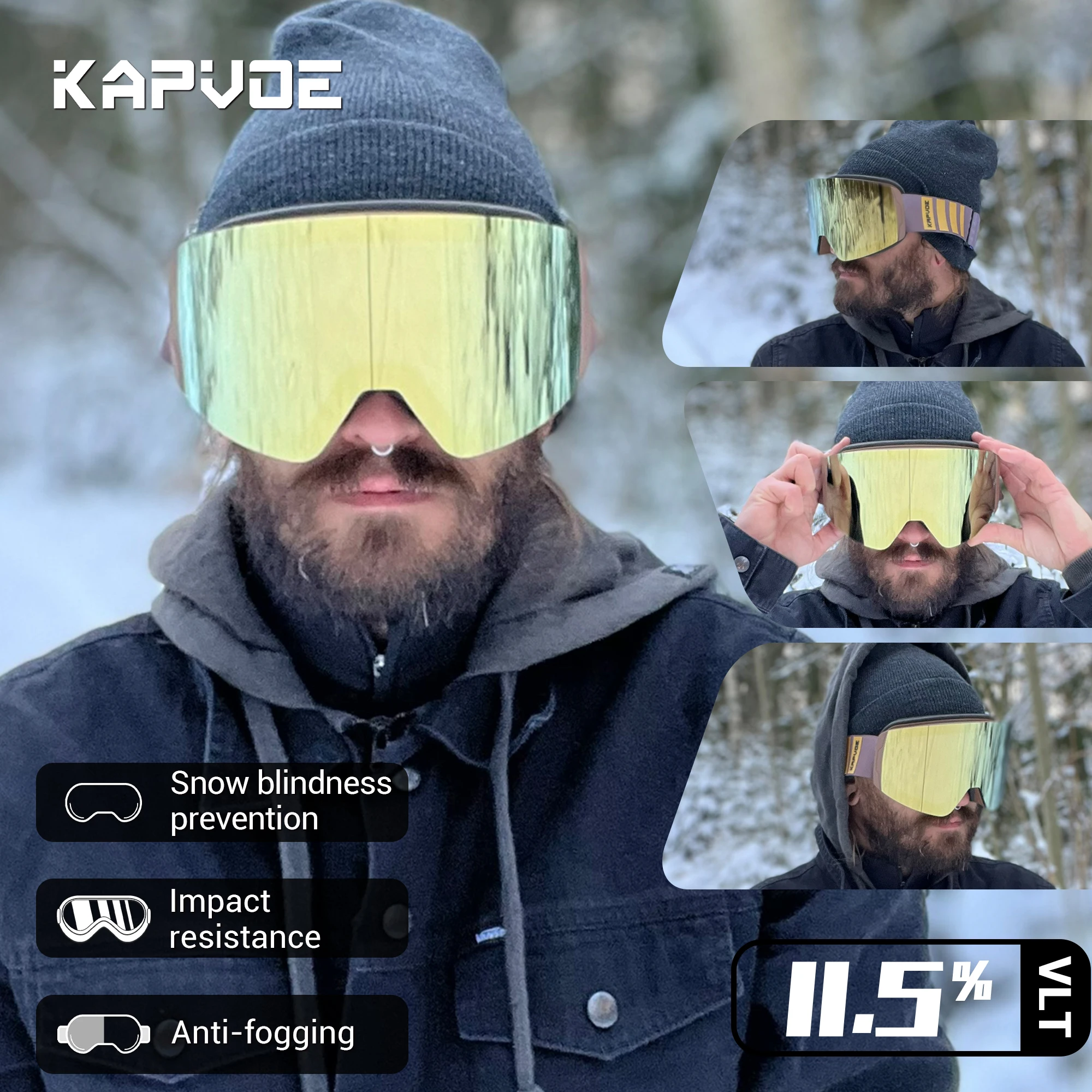 

Kapvoe Snow Goggle противотуманные фотохромные лыжные очки маска для сноуборда для мужчин и женщин комплект UV400 защитные очки для снегохода зима