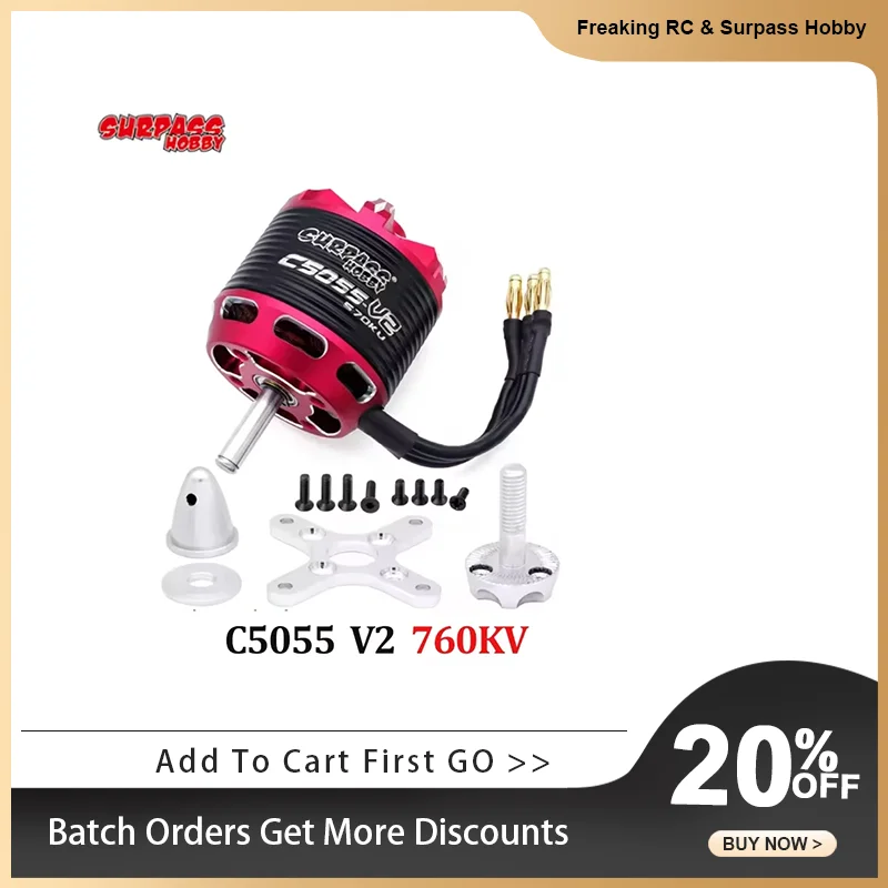 

Бесщеточный двигатель Surpass Hobby C5055 760KV для модели самолета с неподвижным крылом