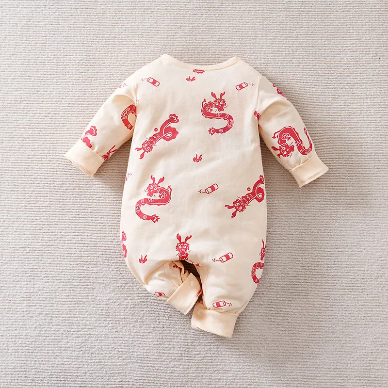Chinese Style Baby Jumpsuit With New Year's Dragon Clothing For Babies Aged 0-18 Months Made Of Pure Cotton And Long Sleeved
