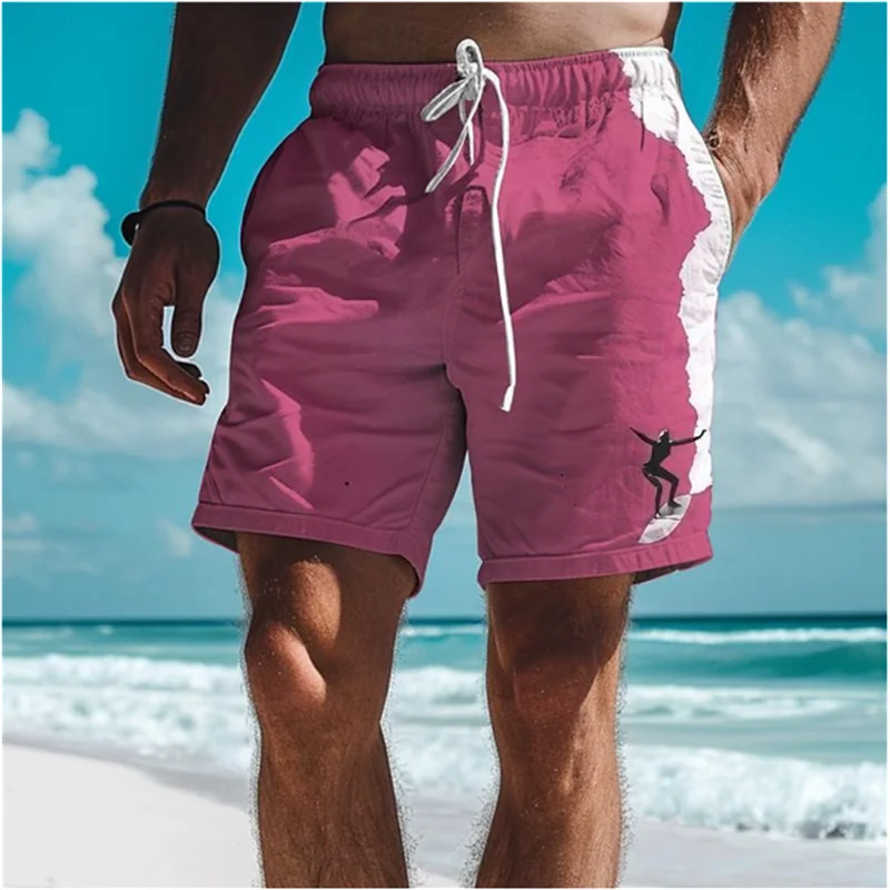 

Simple Surfer Pattern Board Shorts Fashion Trend Surfing Enthusiasts 3D Printed Beach Short Casual Oversized Swim Trunks For Men