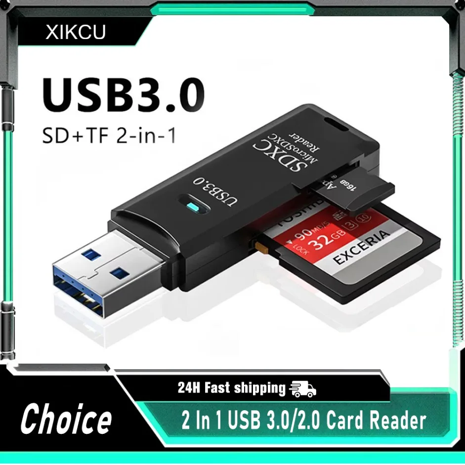 קורא כרטיסים מרובה תכליתי 2 ב-1 במהירות גבוהה USB 3.0/2.0 תומך ב-TF+SD מחשב טאבלט מצלמה מחשב נייד מותקן ברכב