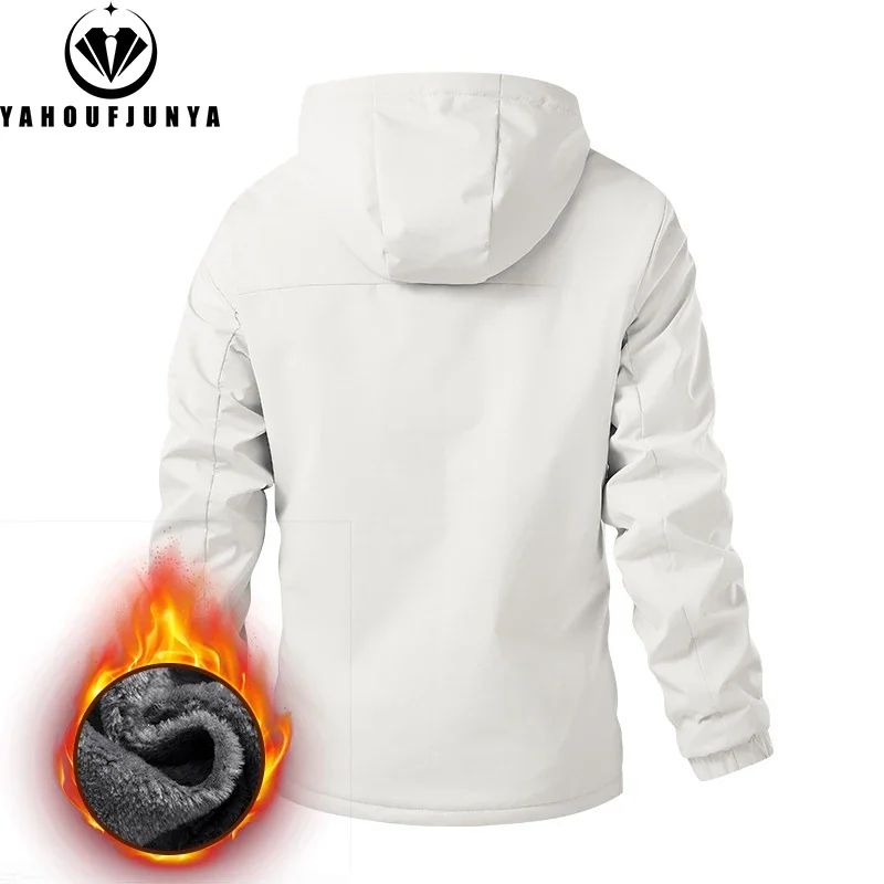 2025 New Spring Men Outdoor Hooded Windbreak Fleece Jacket Coats Men Autumn Warm Outwear Casual Fashion Solid Jacket Male Tops - Image 5