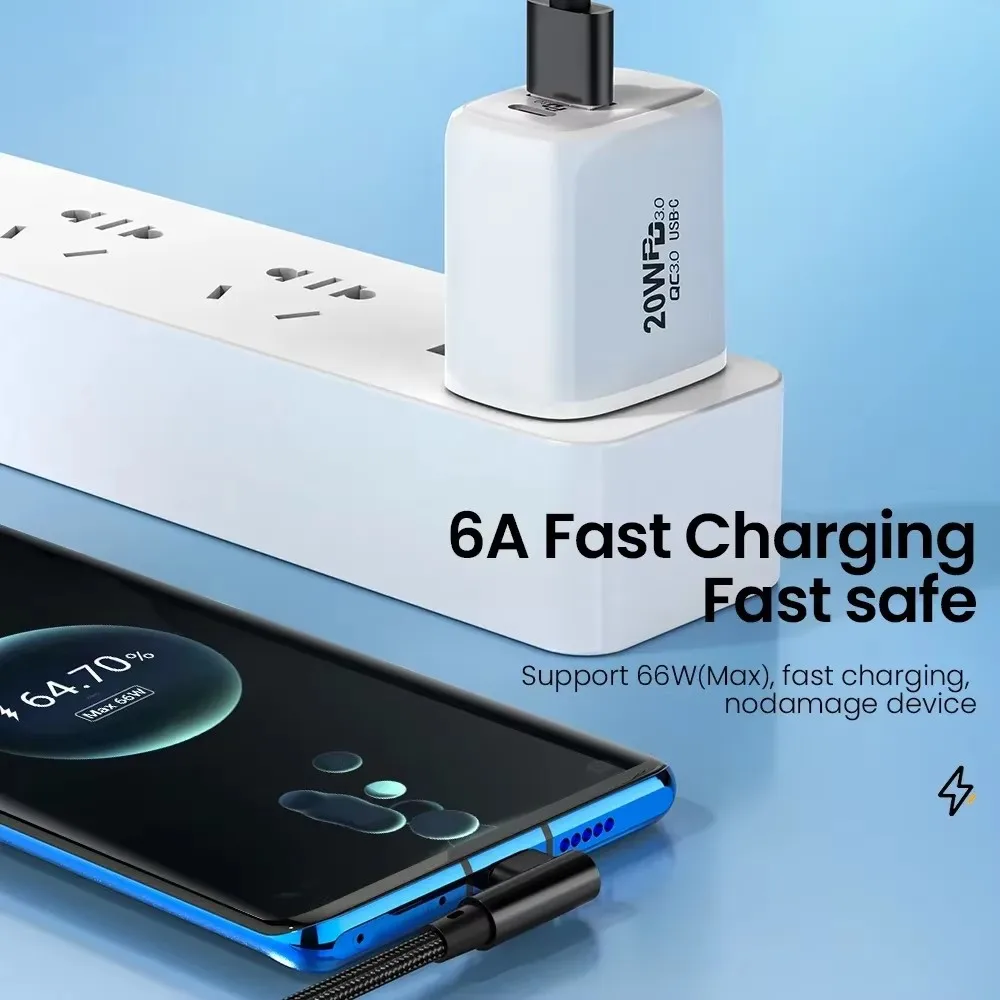 6A 66W Elbow Super Fast Charging Type C Cable for Huawei Mate 50 P60 Nova 11 Honor 100 X9b Xiaomi Redmi POCO USB C Charger Cable image 6