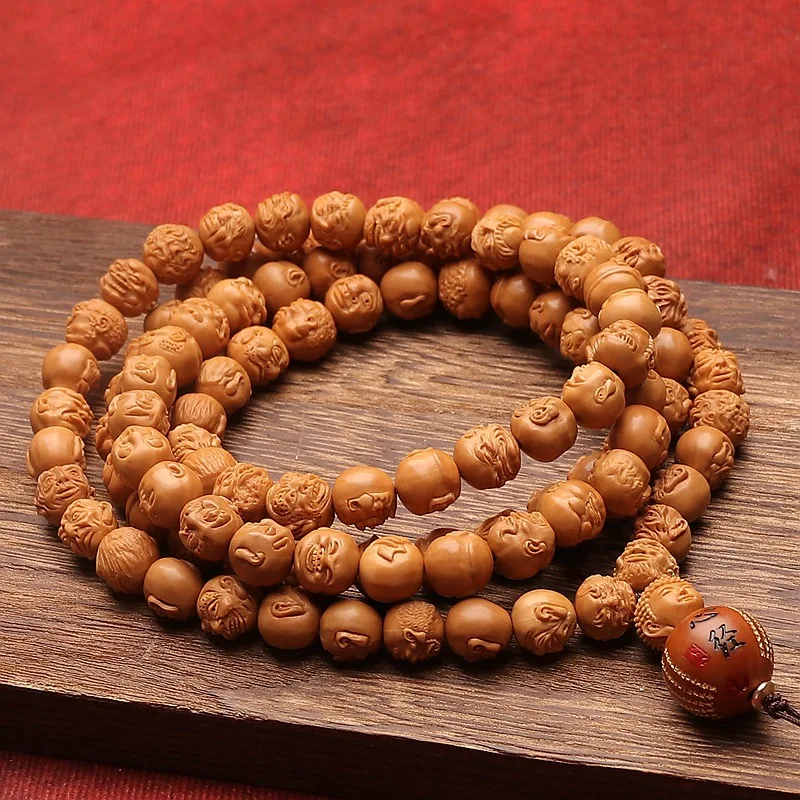 Monkey Head Peach Pit Carving Bracelet 108 Single-Sided Realistic Eighteen Disciples of the Buddha Neck Hanging Collection W