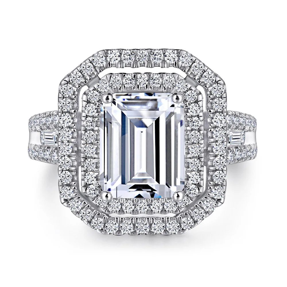 

S925 pure silver plated 18K gold PT950 platinum fashionable and simple princess square gemstone silver ring and diamond ring