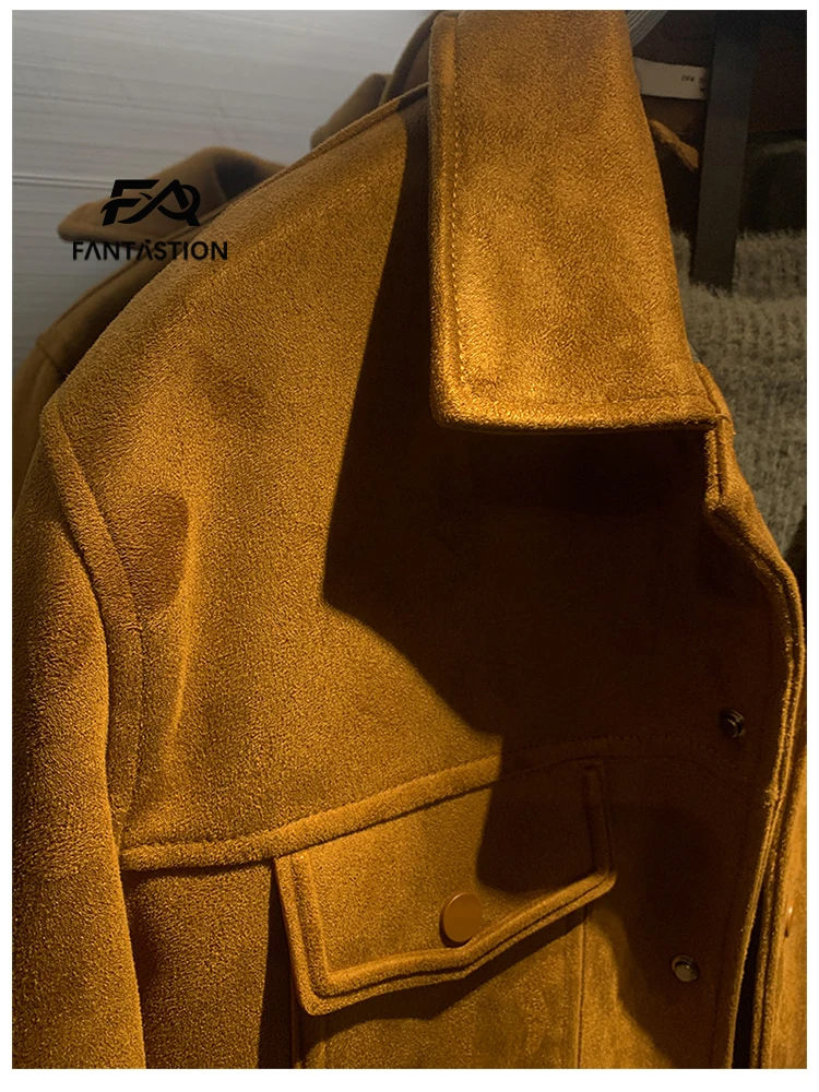 FANTASTION Faux Suede Multi-pocket Cargo casual coat Padding jackets for man Coat man winter tops Men's heating jacket