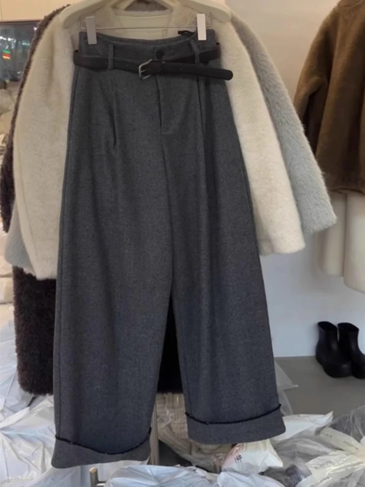 

plus Size ey Thiened High Waist Straight Leg Pants Women's Casual Trousers Korean Sle Knitted Fabric No Ironing Needed